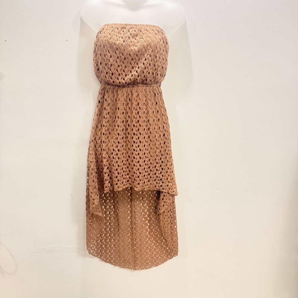 River Island Tan Pleated Strapless Sundress